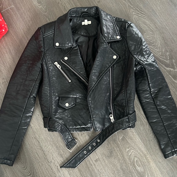 Urban Outfitters Silence + Noise black pebbled leather biker jacket Size L - Picture 3 of 4